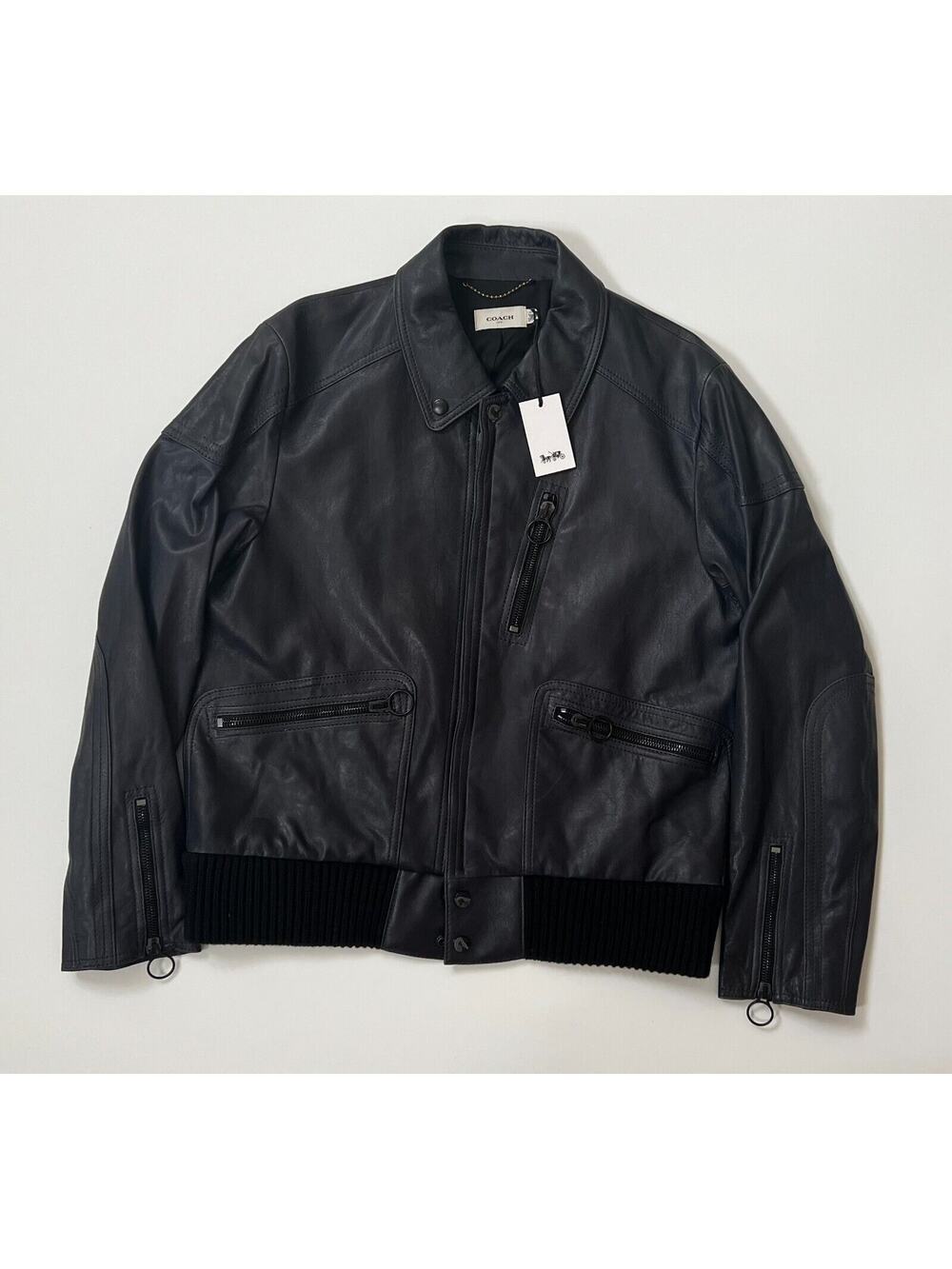 Coach Men's Leather Biker Moto Jacket Navy Size 54/XL NWT $1300